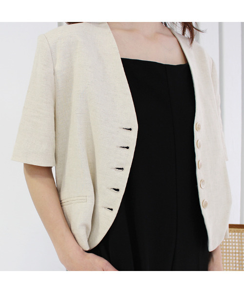 ブラウス シャツ 5ボタンリネンシャツジャケット レディース MODE ROBE ブラウス シャツ 5ボタンリネンシャツジャケット