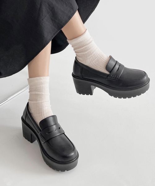 【在庫のみ】新品　ローファー　24cmクリアソール　厚底　軽量　スタイルアップ Shoes in Closet ローファー 超軽量厚底 マニッシュ ヒール