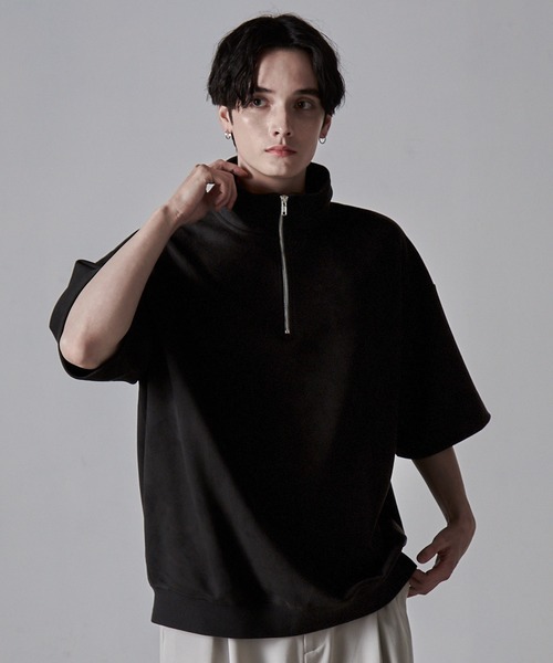 Zip 「CLEL」Half tシャツ CLEL（クレイル） 半袖プルオーバー　ハーフジップ　レザーシャツ ヴィンテージ　黒 FOURBARS Design Sleeve Half ジャケット・アウター