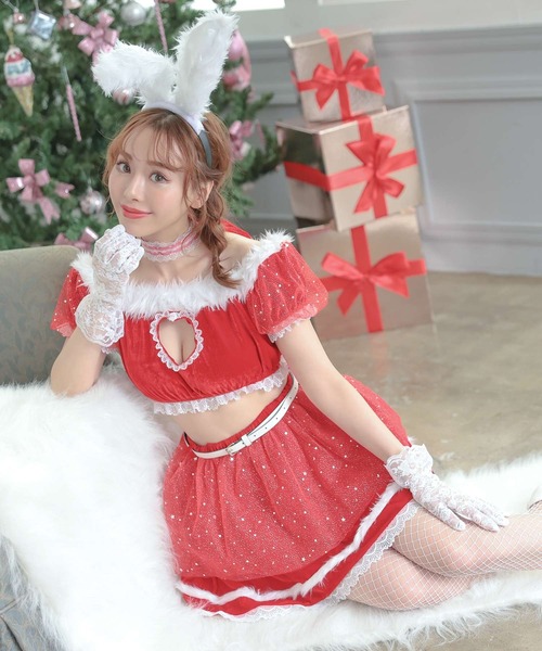 ★クリスマス コスプレ サンタ クリスマス オフショル★4点 SALE!【サンタコス 4点セット】オフショルダーロングスリーブ