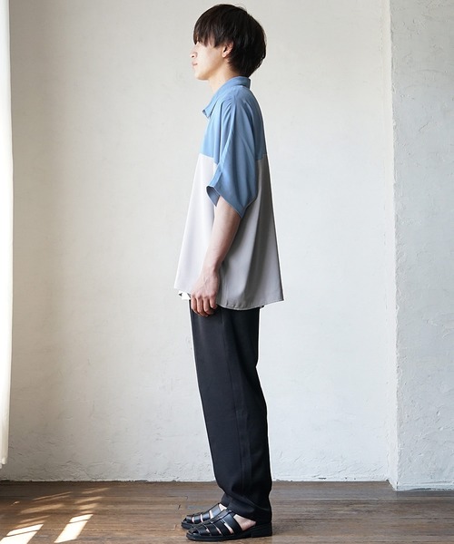 TRICKS 黒と茶色のマーブル模様 半袖シャツ AZUL BY MOUSSY | ネックジャガードロゴ半袖Tシャツ (Tシャツ