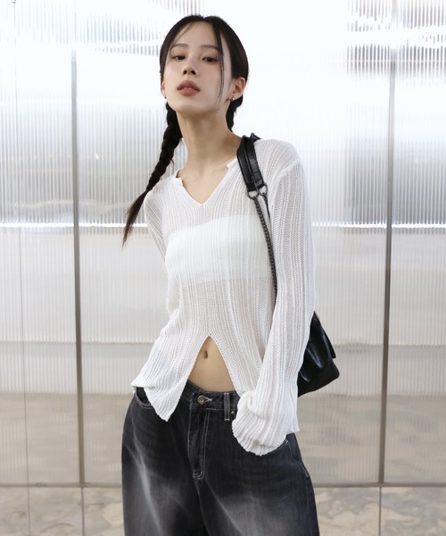 Knit250 Vネック　バットウィング　ルーズフィット　セーター　売れ筋商品|||ニット 女性用ババットウィング付きセーター,ルーズフィット,ニット