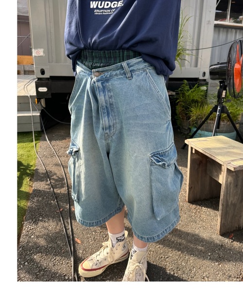 ハーフ・ショートパンツ Wide Cargo Half Denim Pants WASHING 3COL ゴーヘンプ | CARGO WIDE HALF SHORTS（USED WASH） | ショート