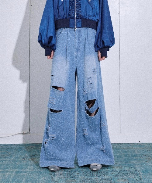期間限定値下げDENIM BONDING WIDE STRAIGHT PANTS セール】限定展開 ワイドストレート デニムパンツ（デニムパンツ