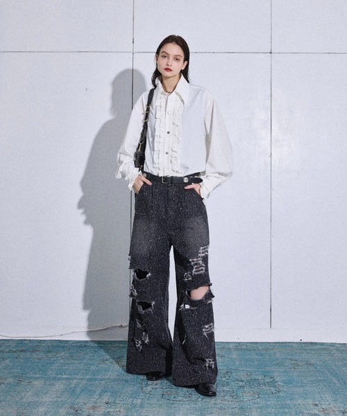 WELLDONE ダメージストレート（太め）デニム We11done ダメージ ストレートジーンズ | ブルー | FARFETCH JP