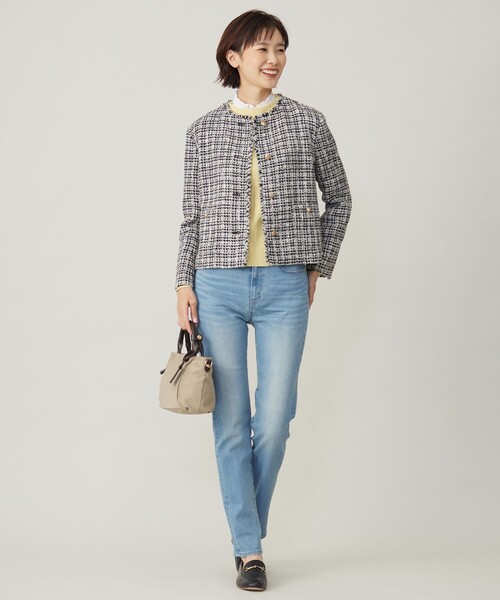 レディース ツイード ノーカラージャケット ジャケット ノーカラージャケット ファニーツイード ノーカラー