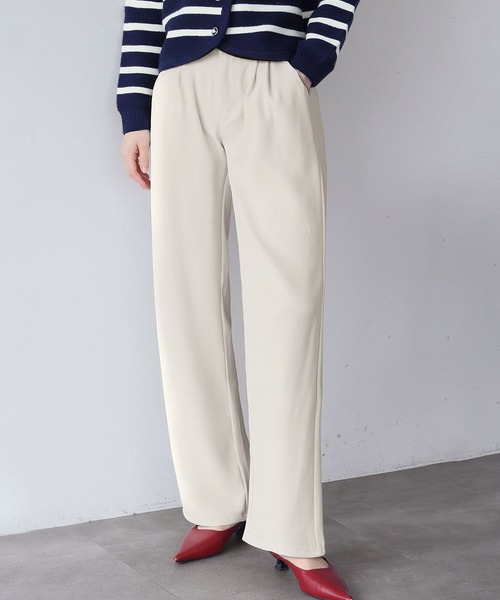LOWO スラックス パンツ タックストレートスラックスパンツ