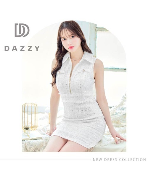 DAZZY 襟付きフロントジップチェックタイトミニドレス DAZZY ドレス 襟付きフロントジップ チェック柄 半袖 タイト