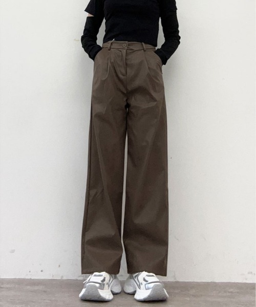 パンツ フェイクレザー ストレート ワイド レッグパンツ レディース