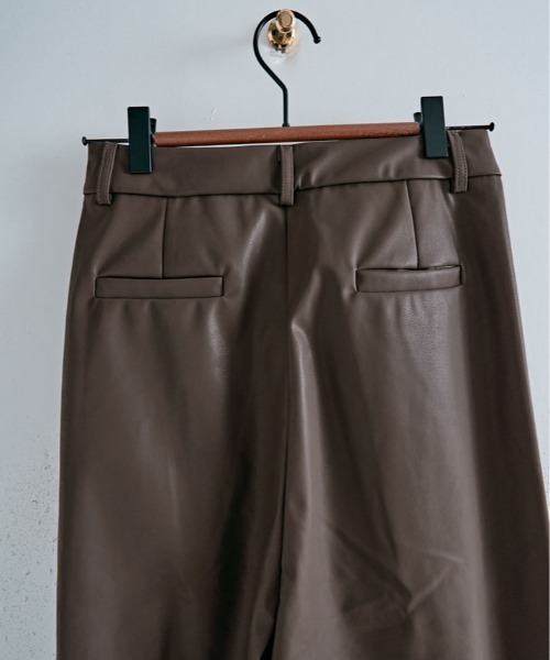 パンツ フェイクレザー ストレート ワイド レッグパンツ レディース