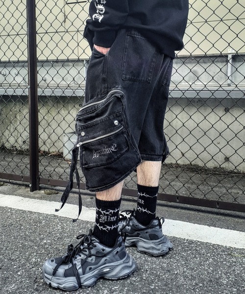 A'gem 9エージェム ナイン ブラックカーゴパンツ A'GEM/9 × .kom 『A'GEM/9/エージェムナイン』 蛇腹カーゴパンツ A'GEM