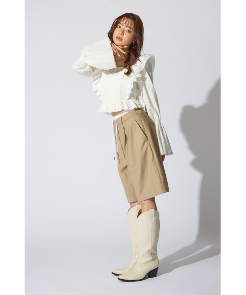 rienda ブラウス シャツ レースラインペプラムブラウス 春服