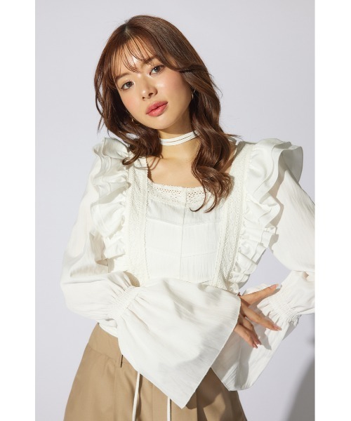 rienda（リエンダ） ブラウス シャツ レースラインペプラムブラウス 春
