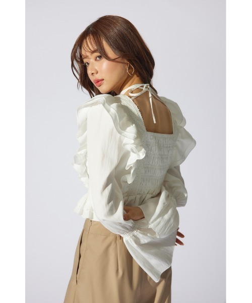ブラウス シャツ レースラインペプラムブラウス 春服 レディース rienda ブラウス シャツ レースラインペプラムブラウス 春服