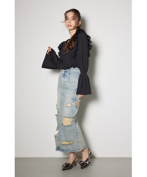 rienda ブラウス シャツ レースラインペプラムブラウス 春服
