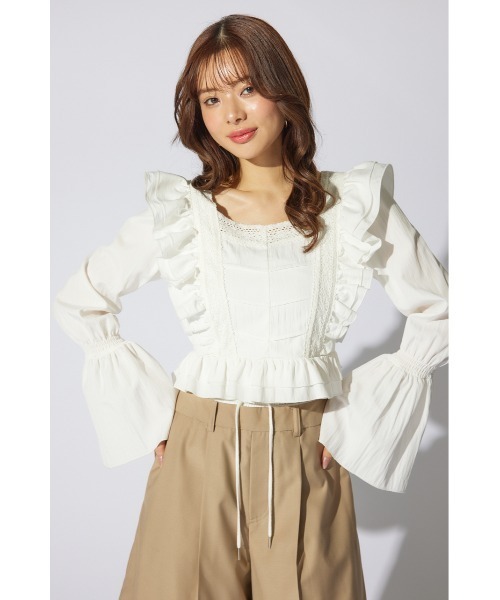 ブラウス シャツ レースラインペプラムブラウス 春服 レディース rienda ブラウス シャツ レースラインペプラムブラウス 春服