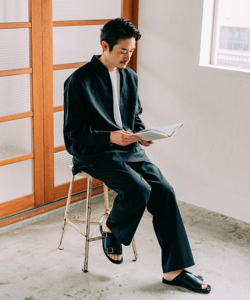未使用級 エディフィスラブークル 23SS スキッパーシャツ リネン 黒 M セール】【LA BOUCLE / ラブークル】スキッパーシャツ リネン