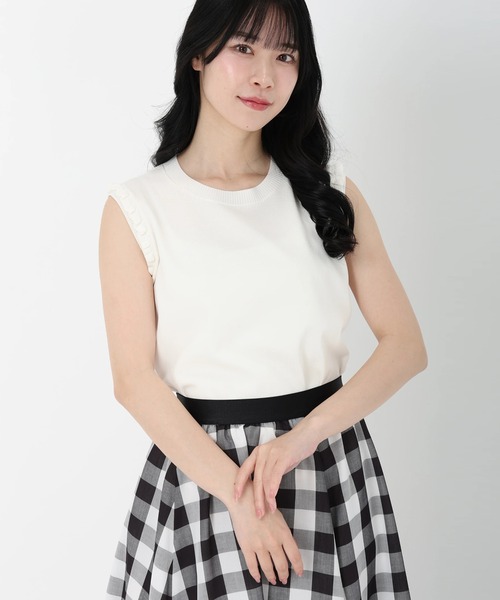 tシャツ フリルアクセントノースリーブニット レディース