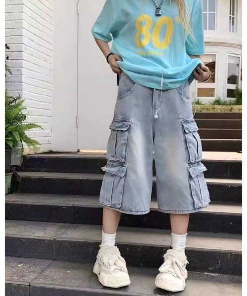 FUNdaysion カーゴパンツ デニムハーフカーゴパンツ レディース