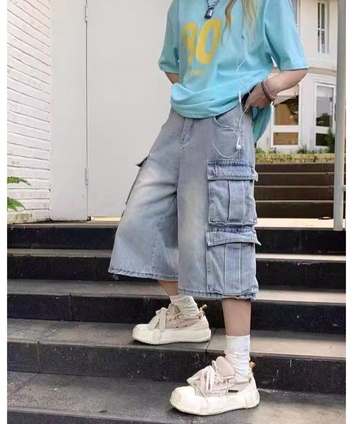 FUNdaysion ハーフパンツ ワイドパンツ カーゴパンツ デニムハーフ
