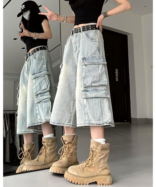 IU着用 デニム カーゴパンツ IU着用 デニム カーゴパンツ FUNdaysion カーゴパンツ デニムハーフ