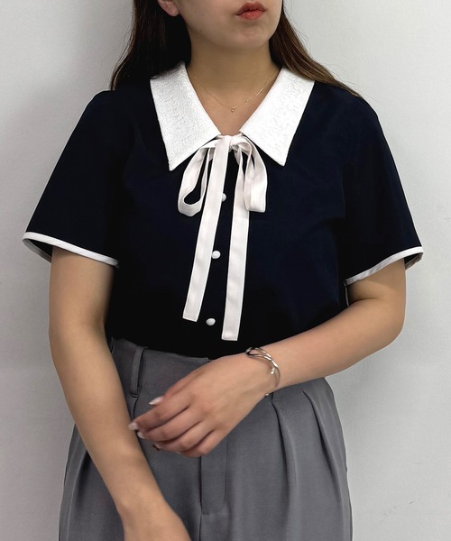 エブール パイピングブラウス 36 レディース ホワイト×ブラック【中古】【新入荷】★ Perfect Suit FActory（パーフェクト スーツ ファクトリー） ブラウス
