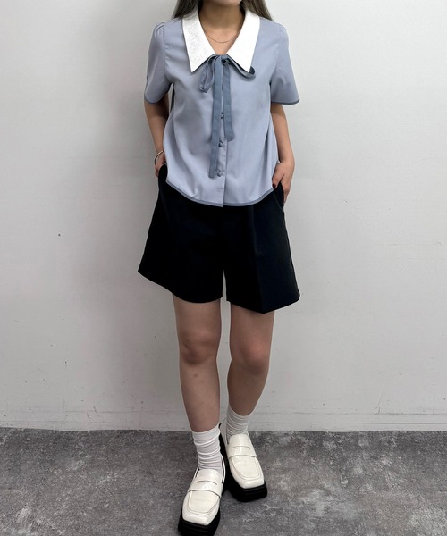 エブール パイピングブラウス 36 レディース ホワイト×ブラック【中古】【新入荷】★ Perfect Suit FActory（パーフェクト スーツ ファクトリー） ブラウス