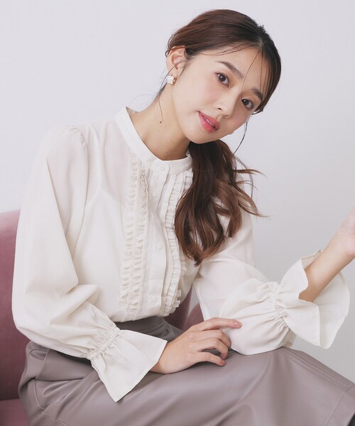 index（インデックス） ブラウス シャツ タックフリルバンドカラー