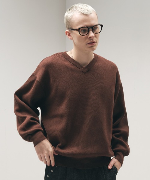 Adoon plain セーター ニット SHALLOW V-NECK MILANO RIB KNIT / 浅V