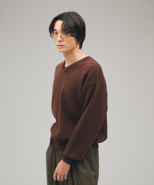 Adoon plain セーター ニット SHALLOW V-NECK MILANO RIB KNIT / 浅V