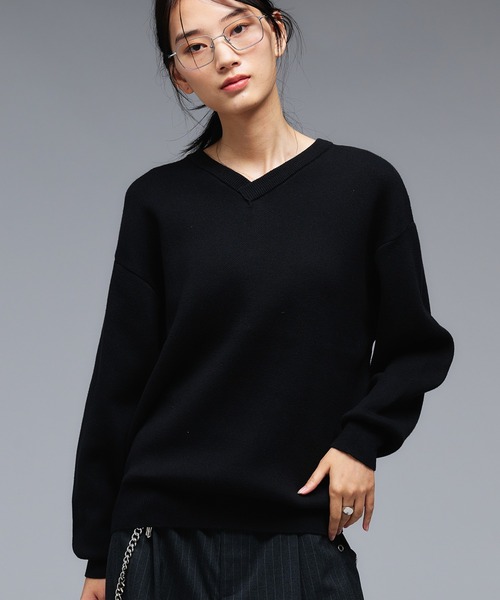 Adoon plain セーター ニット SHALLOW V-NECK MILANO RIB KNIT / 浅V