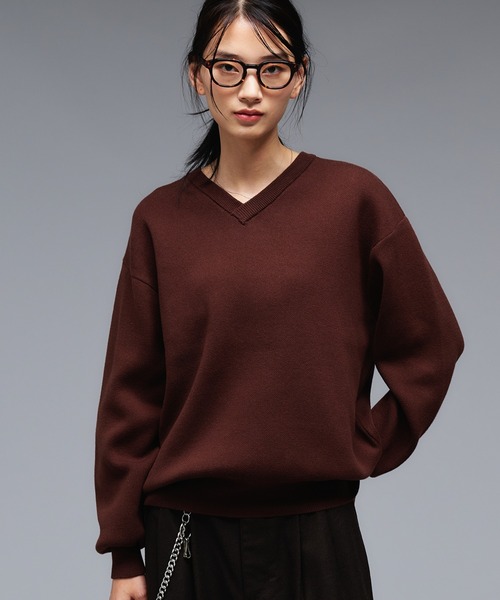 Adoon plain セーター ニット SHALLOW V-NECK MILANO RIB KNIT / 浅V