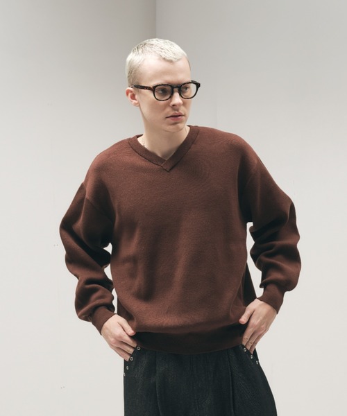 Adoon plain セーター ニット SHALLOW V-NECK MILANO RIB KNIT / 浅V