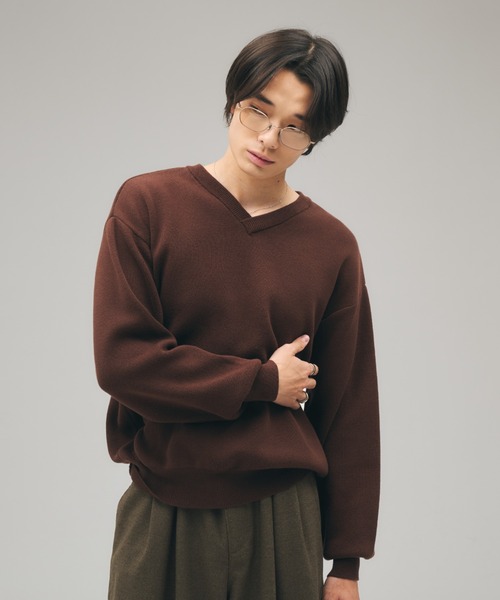 Adoon plain セーター ニット SHALLOW V-NECK MILANO RIB KNIT / 浅V