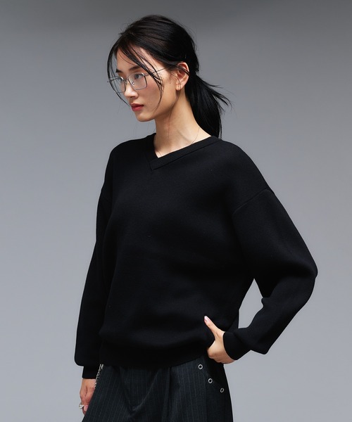 Adoon plain セーター ニット SHALLOW V-NECK MILANO RIB KNIT / 浅V