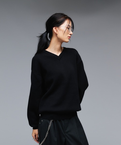 Adoon plain セーター ニット SHALLOW V-NECK MILANO RIB KNIT / 浅V