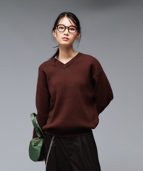 Adoon plain セーター ニット SHALLOW V-NECK MILANO RIB KNIT / 浅V 