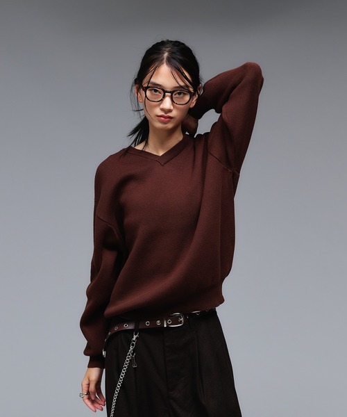 Adoon plain セーター ニット SHALLOW V-NECK MILANO RIB KNIT / 浅V