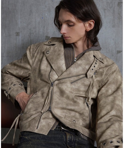 ヴィンテージライク合皮ライダースジャケット Spielio 革ジャン ライダース Vintage-like riders jacket
