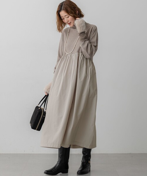 ワンピース 「洗える」ギャザーコンビ ニットワンピース : ZOZOTOWN