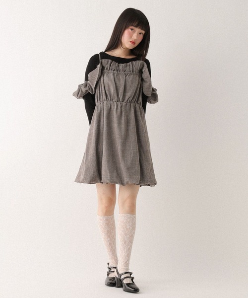 Heather（ヘザー） ワンピース フリルスリーブバルーンミニワンピース