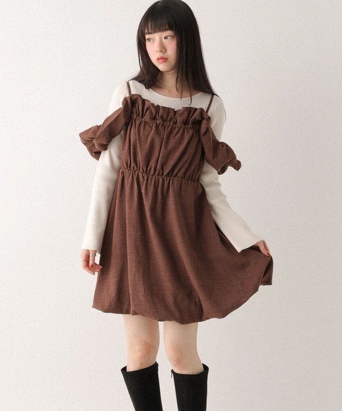 Heather（ヘザー） ワンピース フリルスリーブバルーンミニワンピース