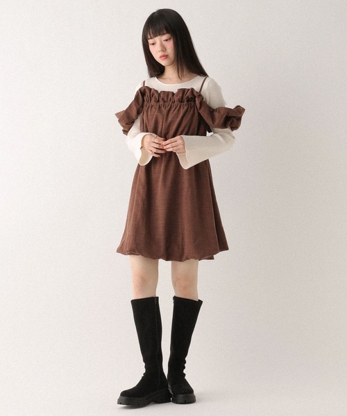 アイボリー バルーンスリーブ ミニワンピース エンボスバルーンスリーブミニワンピース[pp128] | レディース