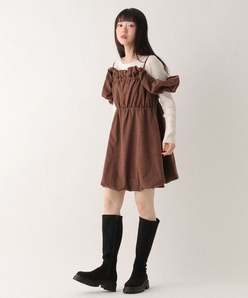 Heather（ヘザー） ワンピース フリルスリーブバルーンミニワンピース