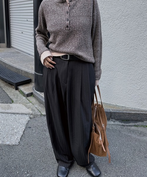 nananamoe（ナナナモエ） スラックス パンツ tapered tuck stripe