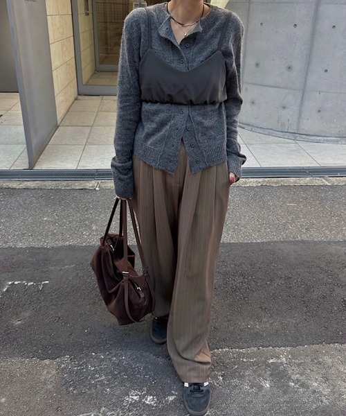 nananamoe（ナナナモエ） スラックス パンツ tapered tuck stripe