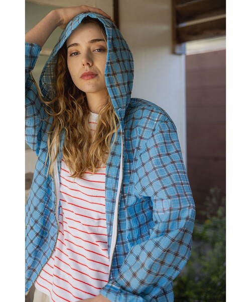 ナイロンジャケット Swing Jacket Hoodie Nylon Airy Plaid メンズの画像