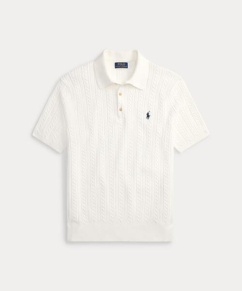 ポロラルフローレン　半袖　ポロシャツ　メランジェ調　ケーブルニット　Lサイズ ポロラルフローレン] POLO W 半袖 ケーブルニット ポロシャツ (POLO