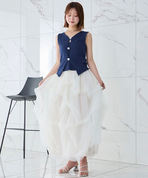 Elishe スカート ランダムタックチュールスカート : ZOZOTOWN Yahoo!店
