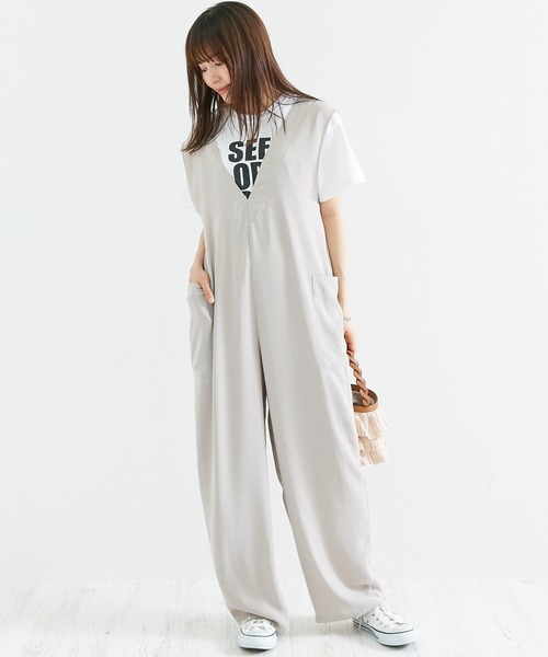 「INCEDE」 オーバーオール M グレイッシュベージュ レディース_画像8